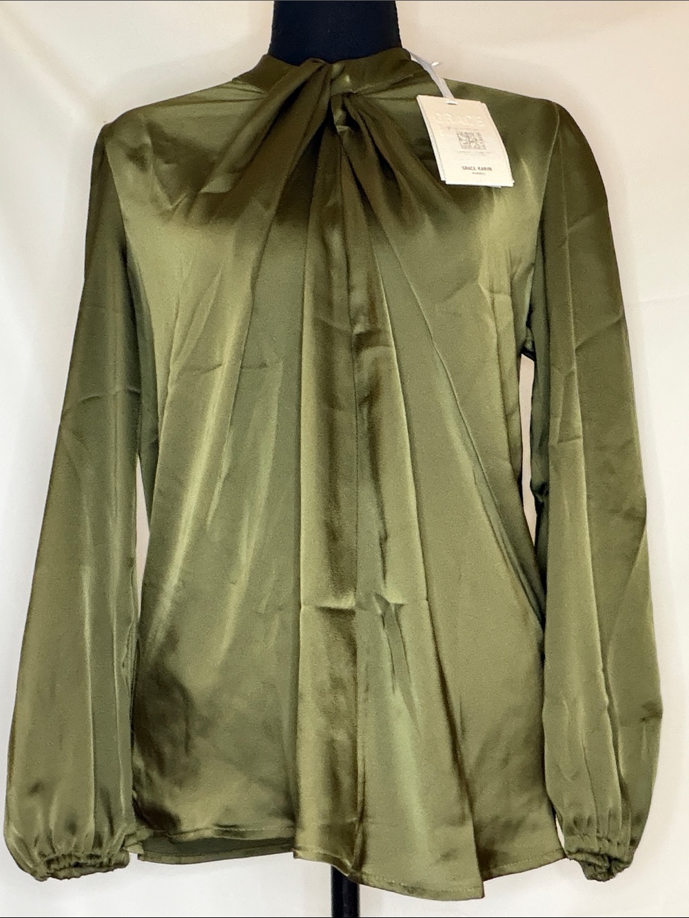 OLIVE GREEN GRACE KARIN TWIST NECK BLOUSE